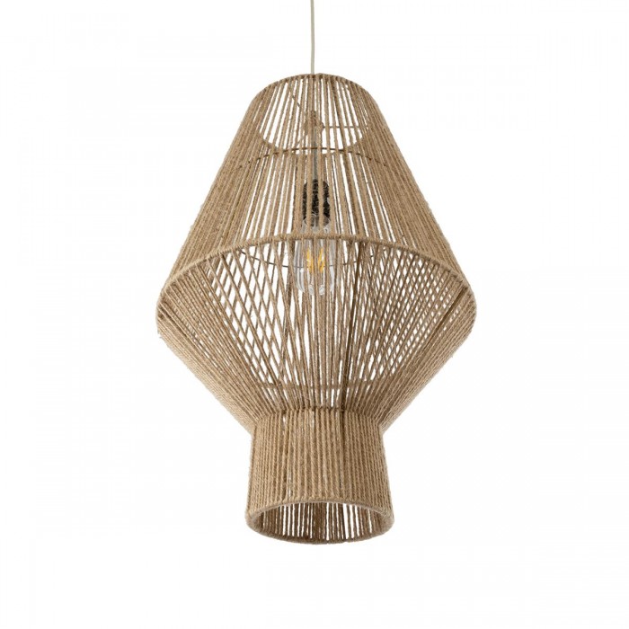 GloboStar® CAYMAN 01853 Boho Κρεμαστό Φωτιστικό Οροφής Μονόφωτο 1 x E27 AC220-240V IP20 - Φ40 x Υ60cm - Μπεζ Λεπτό Σχοινί Τριχιά Πλέγμα