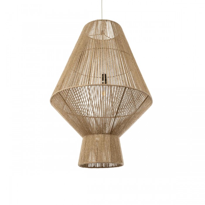 GloboStar® CAYMAN 01854 Boho Κρεμαστό Φωτιστικό Οροφής Μονόφωτο 1 x E27 AC220-240V IP20 - Φ60 x Υ86cm - Μπεζ Λεπτό Σχοινί Τριχιά Πλέγμα