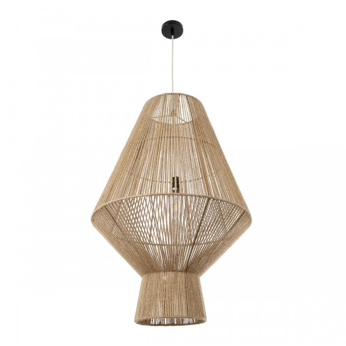 GloboStar® CAYMAN 01854 Boho Κρεμαστό Φωτιστικό Οροφής Μονόφωτο 1 x E27 AC220-240V IP20 - Φ60 x Υ86cm - Μπεζ Λεπτό Σχοινί Τριχιά Πλέγμα