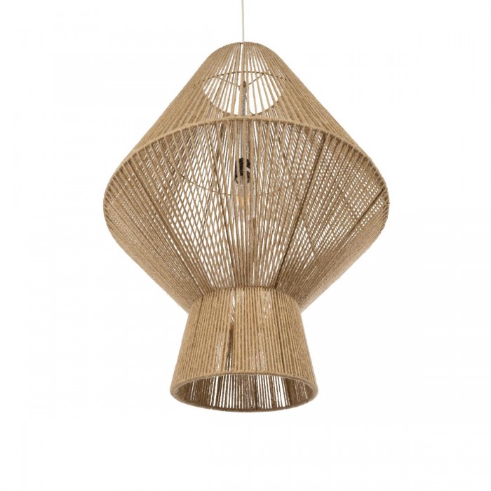 GloboStar® CAYMAN 01854 Boho Κρεμαστό Φωτιστικό Οροφής Μονόφωτο 1 x E27 AC220-240V IP20 - Φ60 x Υ86cm - Μπεζ Λεπτό Σχοινί Τριχιά Πλέγμα