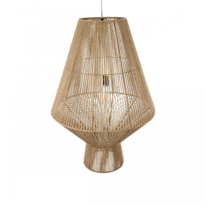 GloboStar® CAYMAN 01854 Boho Κρεμαστό Φωτιστικό Οροφής Μονόφωτο 1 x E27 AC220-240V IP20 - Φ60 x Υ86cm - Μπεζ Λεπτό Σχοινί Τριχιά Πλέγμα