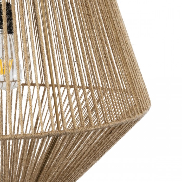 GloboStar® CAYMAN 01854 Boho Κρεμαστό Φωτιστικό Οροφής Μονόφωτο 1 x E27 AC220-240V IP20 - Φ60 x Υ86cm - Μπεζ Λεπτό Σχοινί Τριχιά Πλέγμα