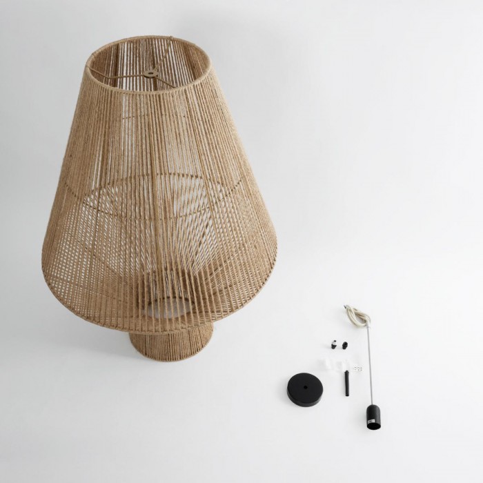 GloboStar® CAYMAN 01854 Boho Κρεμαστό Φωτιστικό Οροφής Μονόφωτο 1 x E27 AC220-240V IP20 - Φ60 x Υ86cm - Μπεζ Λεπτό Σχοινί Τριχιά Πλέγμα