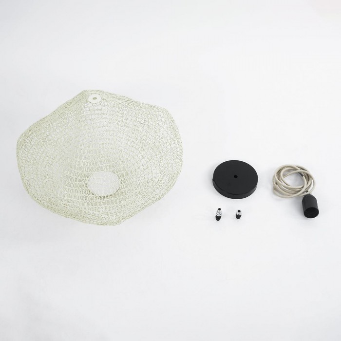 GloboStar® KENTUCKY 01862 Vintage Κρεμαστό Φωτιστικό Οροφής Μονόφωτο 1 x E27 AC220-240V IP20 - Φ40 x Υ30cm - Μπεζ Εκρού Μεταλλικό Πλέγμα