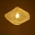 GloboStar® KENTUCKY 01862 Vintage Κρεμαστό Φωτιστικό Οροφής Μονόφωτο 1 x E27 AC220-240V IP20 - Φ40 x Υ30cm - Μπεζ Εκρού Μεταλλικό Πλέγμα