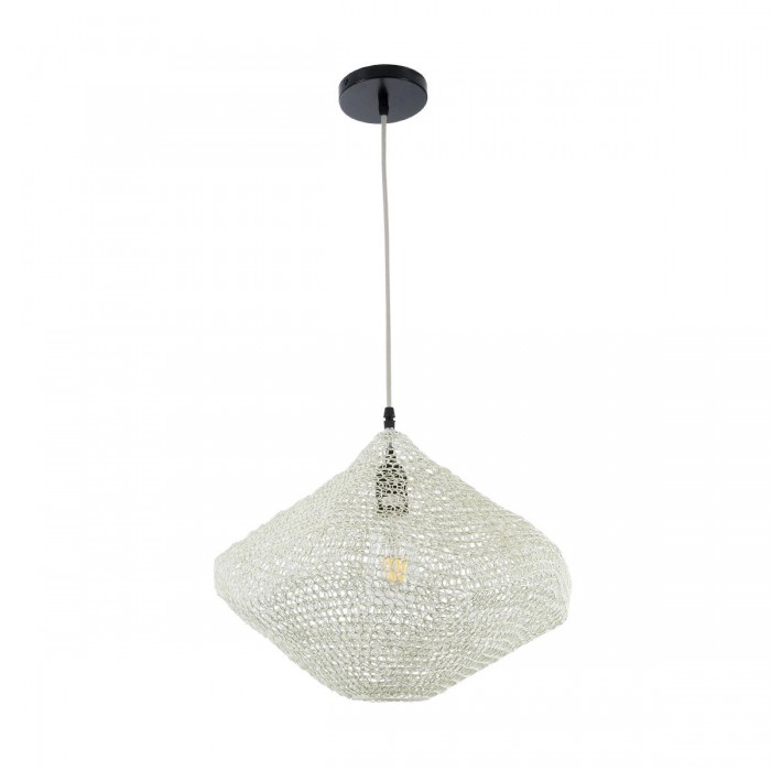 GloboStar® KENTUCKY 01862 Vintage Κρεμαστό Φωτιστικό Οροφής Μονόφωτο 1 x E27 AC220-240V IP20 - Φ40 x Υ30cm - Μπεζ Εκρού Μεταλλικό Πλέγμα