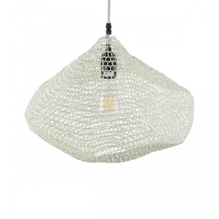 GloboStar® KENTUCKY 01862 Vintage Κρεμαστό Φωτιστικό Οροφής Μονόφωτο 1 x E27 AC220-240V IP20 - Φ40 x Υ30cm - Μπεζ Εκρού Μεταλλικό Πλέγμα