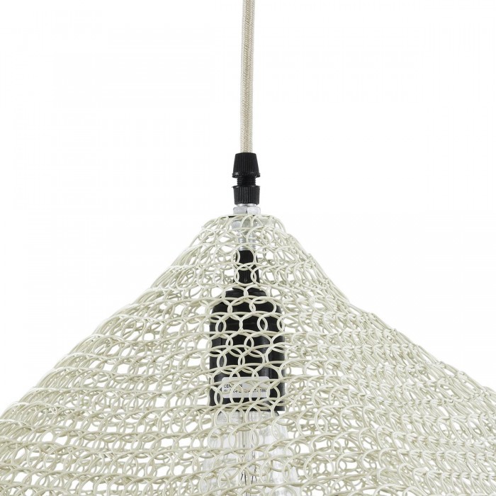 GloboStar® KENTUCKY 01862 Vintage Κρεμαστό Φωτιστικό Οροφής Μονόφωτο 1 x E27 AC220-240V IP20 - Φ40 x Υ30cm - Μπεζ Εκρού Μεταλλικό Πλέγμα