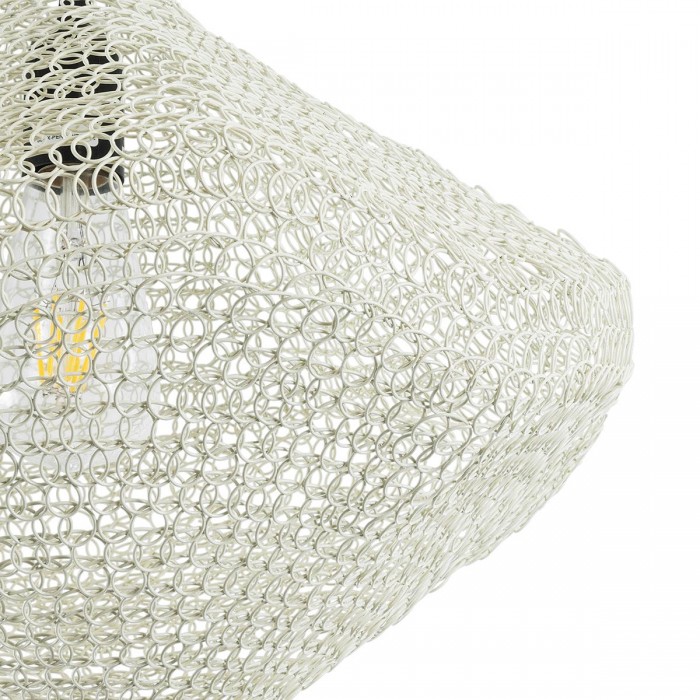 GloboStar® KENTUCKY 01862 Vintage Κρεμαστό Φωτιστικό Οροφής Μονόφωτο 1 x E27 AC220-240V IP20 - Φ40 x Υ30cm - Μπεζ Εκρού Μεταλλικό Πλέγμα