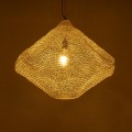 GloboStar® KENTUCKY 01865 Vintage Κρεμαστό Φωτιστικό Οροφής Μονόφωτο 1 x E27 AC220-240V IP20 - Φ60 x Υ50cm - Μπεζ Εκρού Μεταλλικό Πλέγμα
