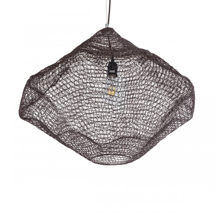 GloboStar® KENTUCKY 01867 Vintage Κρεμαστό Φωτιστικό Οροφής Μονόφωτο 1 x E27 AC220-240V IP20 - Φ60 x Υ50cm - Σκούρο Καφέ Μεταλλικό Πλέγμα