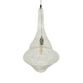 GloboStar® KENTUCKY 01871 Vintage Κρεμαστό Φωτιστικό Οροφής Μονόφωτο 1 x E27 AC220-240V IP20 - Φ35 x Υ60cm - Μπεζ Εκρού Μεταλλικό Πλέγμα