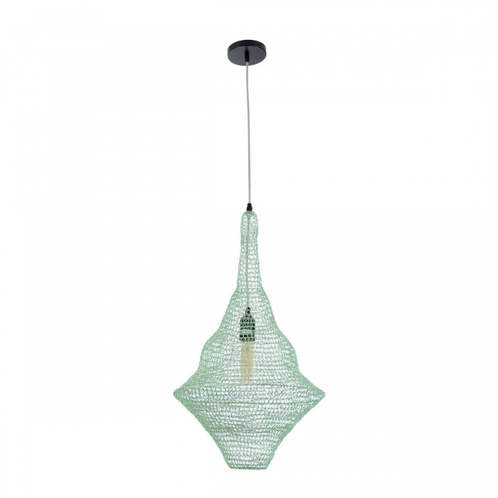 GloboStar® KENTUCKY 01873 Vintage Κρεμαστό Φωτιστικό Οροφής Μονόφωτο 1 x E27 AC220-240V IP20 - Φ35 x Υ60cm - Τιρκουάζ Μεταλλικό Πλέγμα