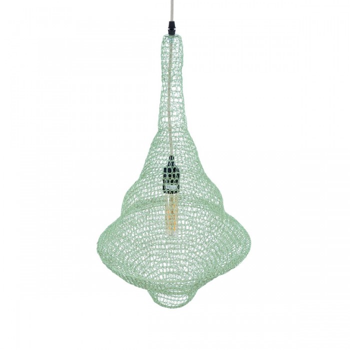 GloboStar® KENTUCKY 01873 Vintage Κρεμαστό Φωτιστικό Οροφής Μονόφωτο 1 x E27 AC220-240V IP20 - Φ35 x Υ60cm - Τιρκουάζ Μεταλλικό Πλέγμα