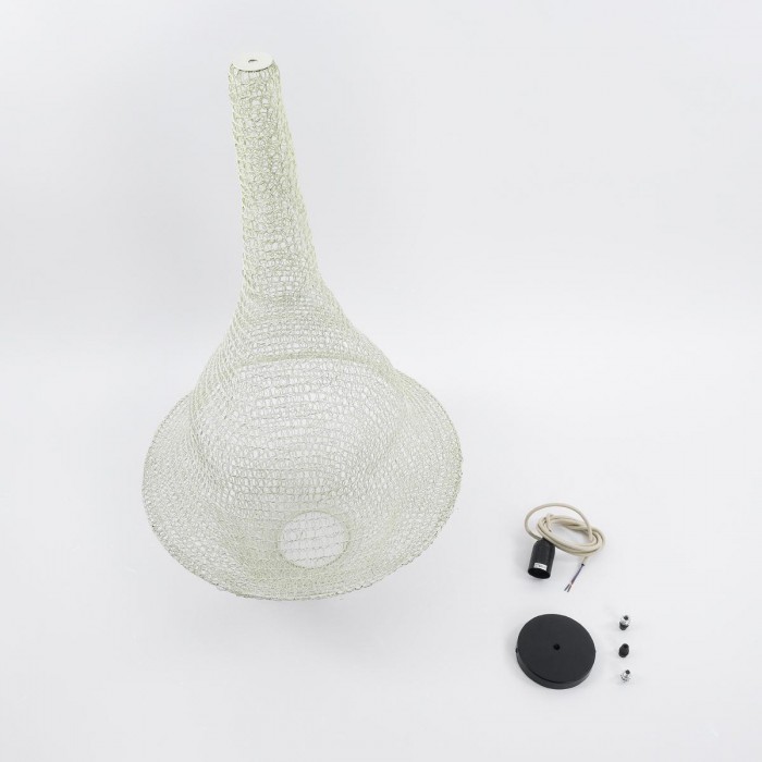 GloboStar® KENTUCKY 01874 Vintage Κρεμαστό Φωτιστικό Οροφής Μονόφωτο 1 x E27 AC220-240V IP20 - Φ50 x Υ90cm - Μπεζ Εκρού Μεταλλικό Πλέγμα