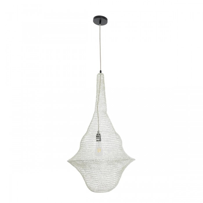 GloboStar® KENTUCKY 01874 Vintage Κρεμαστό Φωτιστικό Οροφής Μονόφωτο 1 x E27 AC220-240V IP20 - Φ50 x Υ90cm - Μπεζ Εκρού Μεταλλικό Πλέγμα