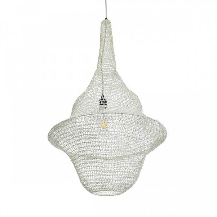 GloboStar® KENTUCKY 01874 Vintage Κρεμαστό Φωτιστικό Οροφής Μονόφωτο 1 x E27 AC220-240V IP20 - Φ50 x Υ90cm - Μπεζ Εκρού Μεταλλικό Πλέγμα