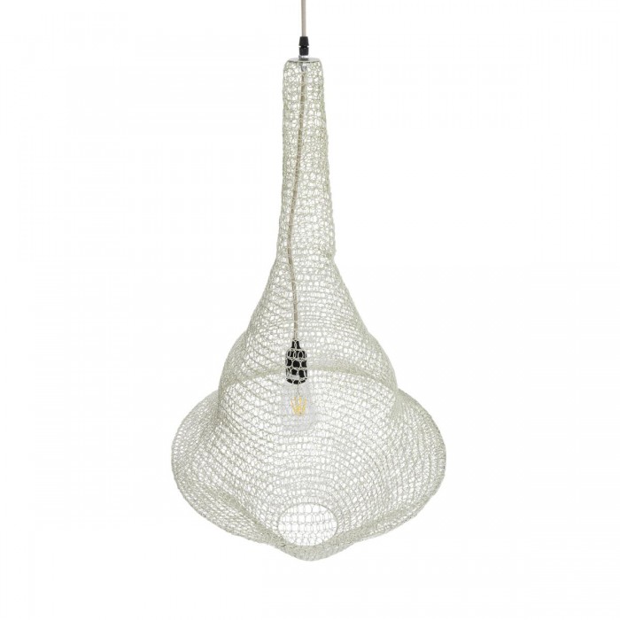 GloboStar® KENTUCKY 01874 Vintage Κρεμαστό Φωτιστικό Οροφής Μονόφωτο 1 x E27 AC220-240V IP20 - Φ50 x Υ90cm - Μπεζ Εκρού Μεταλλικό Πλέγμα