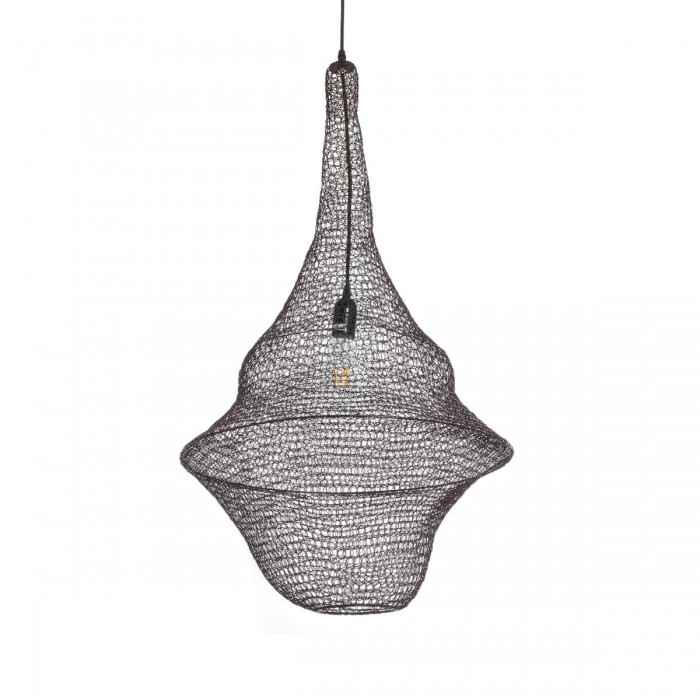 GloboStar® KENTUCKY 01875 Vintage Κρεμαστό Φωτιστικό Οροφής Μονόφωτο 1 x E27 AC220-240V IP20 - Φ50 x Υ90cm - Σκούρο Καφέ Μεταλλικό Πλέγμα