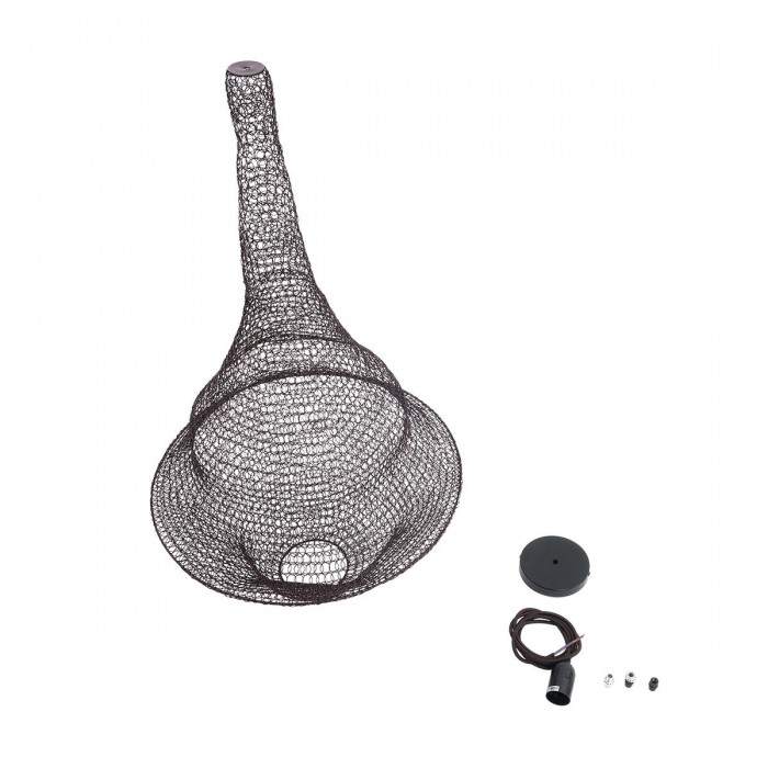 GloboStar® KENTUCKY 01875 Vintage Κρεμαστό Φωτιστικό Οροφής Μονόφωτο 1 x E27 AC220-240V IP20 - Φ50 x Υ90cm - Σκούρο Καφέ Μεταλλικό Πλέγμα