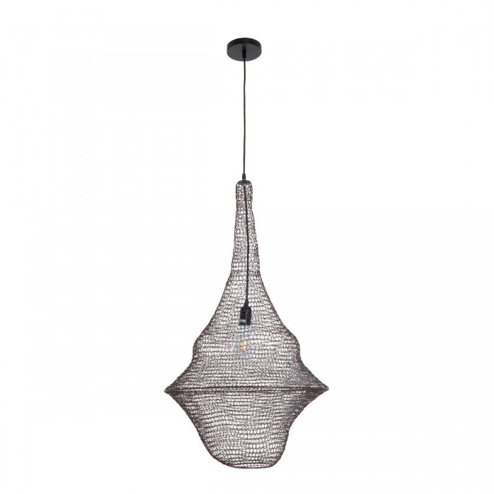 GloboStar® KENTUCKY 01875 Vintage Κρεμαστό Φωτιστικό Οροφής Μονόφωτο 1 x E27 AC220-240V IP20 - Φ50 x Υ90cm - Σκούρο Καφέ Μεταλλικό Πλέγμα