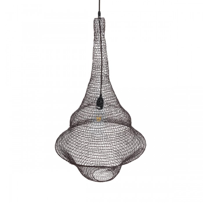 GloboStar® KENTUCKY 01875 Vintage Κρεμαστό Φωτιστικό Οροφής Μονόφωτο 1 x E27 AC220-240V IP20 - Φ50 x Υ90cm - Σκούρο Καφέ Μεταλλικό Πλέγμα