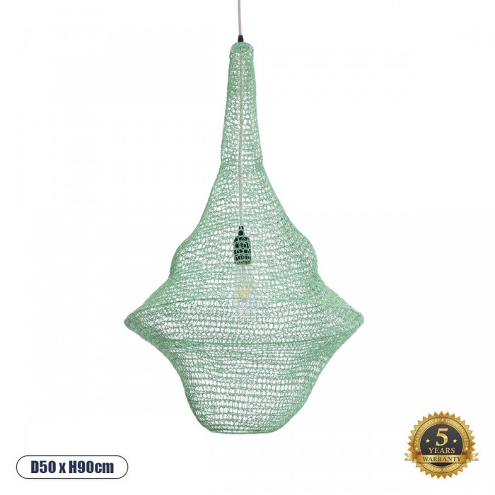 GloboStar® KENTUCKY 01876 Vintage Κρεμαστό Φωτιστικό Οροφής Μονόφωτο 1 x E27 AC220-240V IP20 - Φ50 x Υ90cm - Τιρκουάζ Μεταλλικό Πλέγμα