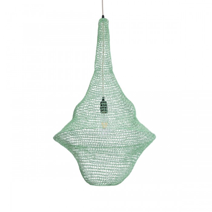 GloboStar® KENTUCKY 01876 Vintage Κρεμαστό Φωτιστικό Οροφής Μονόφωτο 1 x E27 AC220-240V IP20 - Φ50 x Υ90cm - Τιρκουάζ Μεταλλικό Πλέγμα