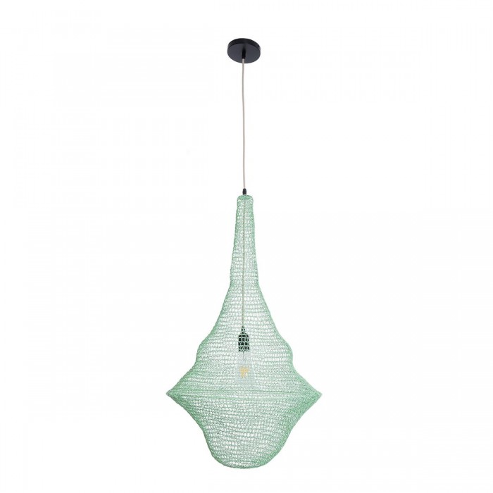 GloboStar® KENTUCKY 01876 Vintage Κρεμαστό Φωτιστικό Οροφής Μονόφωτο 1 x E27 AC220-240V IP20 - Φ50 x Υ90cm - Τιρκουάζ Μεταλλικό Πλέγμα