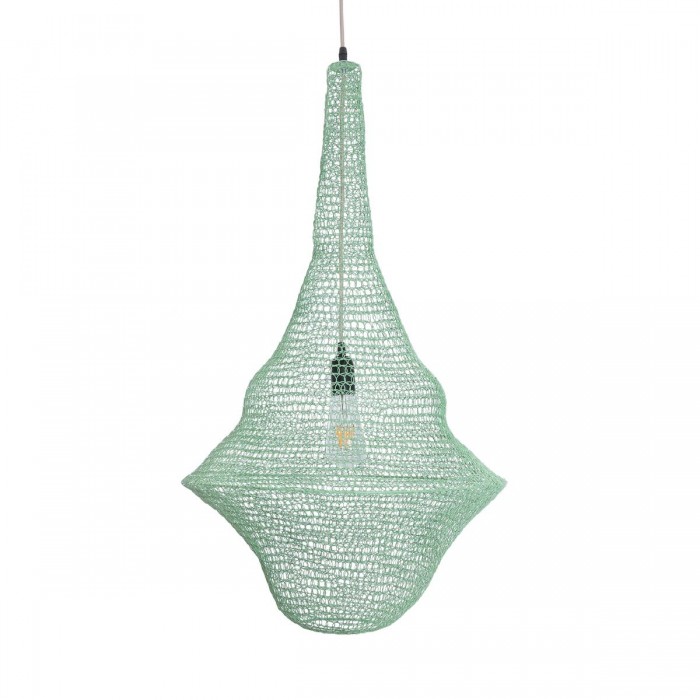 GloboStar® KENTUCKY 01876 Vintage Κρεμαστό Φωτιστικό Οροφής Μονόφωτο 1 x E27 AC220-240V IP20 - Φ50 x Υ90cm - Τιρκουάζ Μεταλλικό Πλέγμα