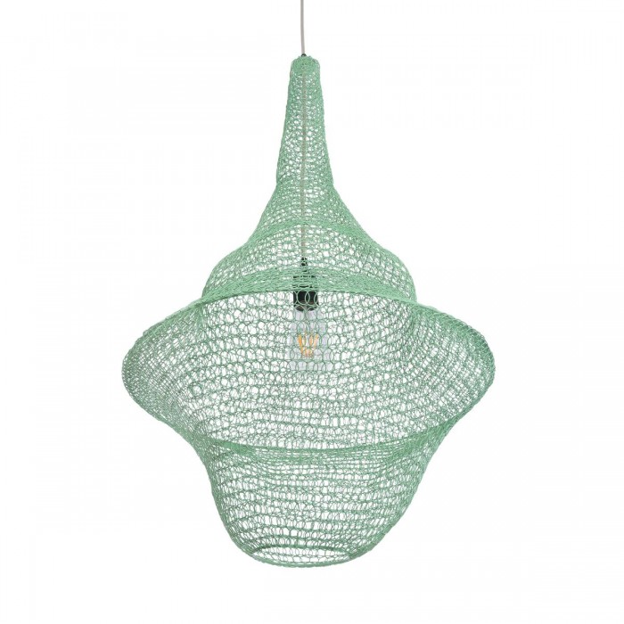 GloboStar® KENTUCKY 01876 Vintage Κρεμαστό Φωτιστικό Οροφής Μονόφωτο 1 x E27 AC220-240V IP20 - Φ50 x Υ90cm - Τιρκουάζ Μεταλλικό Πλέγμα