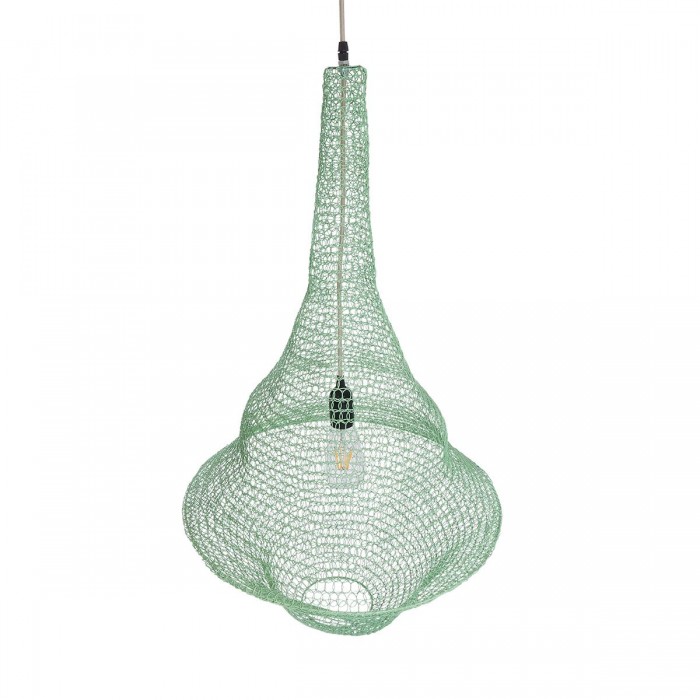 GloboStar® KENTUCKY 01876 Vintage Κρεμαστό Φωτιστικό Οροφής Μονόφωτο 1 x E27 AC220-240V IP20 - Φ50 x Υ90cm - Τιρκουάζ Μεταλλικό Πλέγμα