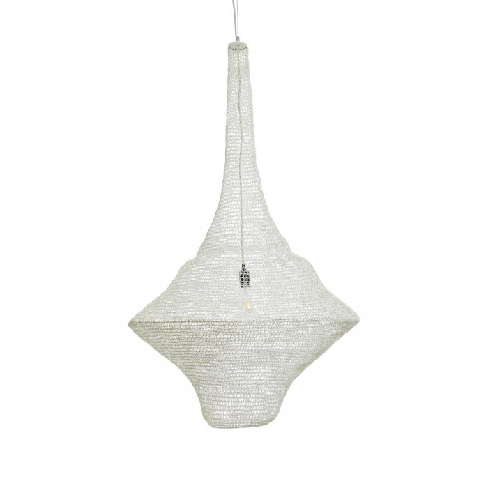 GloboStar® KENTUCKY 01877 Vintage Κρεμαστό Φωτιστικό Οροφής Μονόφωτο 1 x E27 AC220-240V IP20 - Φ80 x Υ140cm - Μπεζ Εκρού Μεταλλικό Πλέγμα