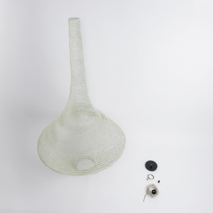 GloboStar® KENTUCKY 01877 Vintage Κρεμαστό Φωτιστικό Οροφής Μονόφωτο 1 x E27 AC220-240V IP20 - Φ80 x Υ140cm - Μπεζ Εκρού Μεταλλικό Πλέγμα