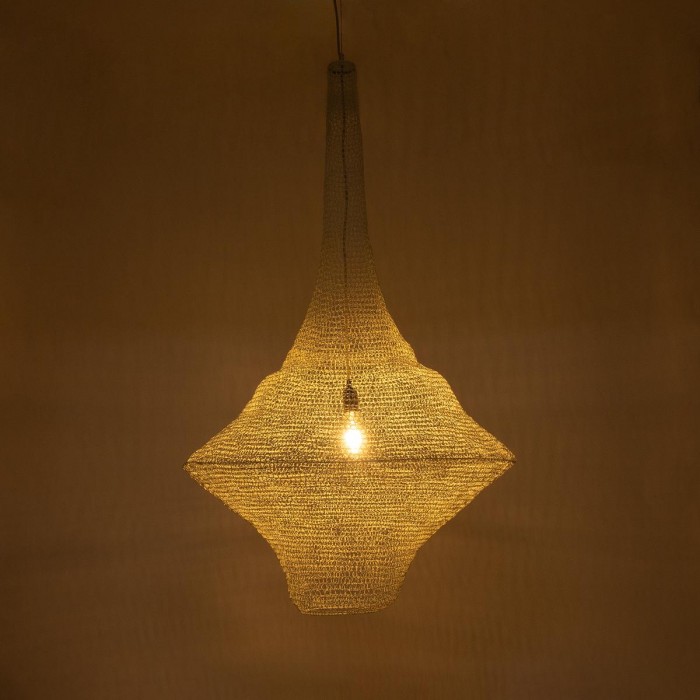 GloboStar® KENTUCKY 01877 Vintage Κρεμαστό Φωτιστικό Οροφής Μονόφωτο 1 x E27 AC220-240V IP20 - Φ80 x Υ140cm - Μπεζ Εκρού Μεταλλικό Πλέγμα