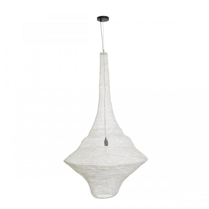 GloboStar® KENTUCKY 01877 Vintage Κρεμαστό Φωτιστικό Οροφής Μονόφωτο 1 x E27 AC220-240V IP20 - Φ80 x Υ140cm - Μπεζ Εκρού Μεταλλικό Πλέγμα