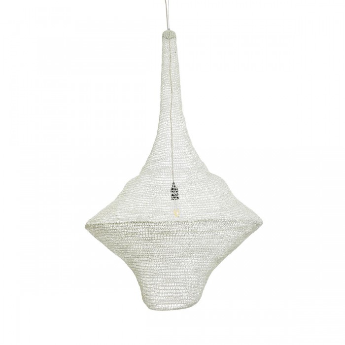 GloboStar® KENTUCKY 01877 Vintage Κρεμαστό Φωτιστικό Οροφής Μονόφωτο 1 x E27 AC220-240V IP20 - Φ80 x Υ140cm - Μπεζ Εκρού Μεταλλικό Πλέγμα