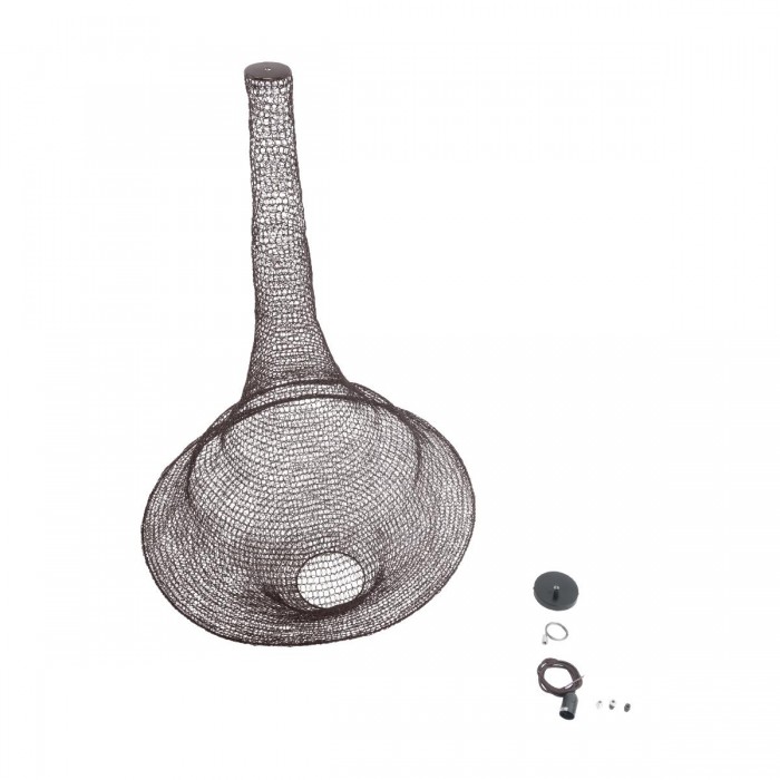 GloboStar® KENTUCKY 01878 Vintage Κρεμαστό Φωτιστικό Οροφής Μονόφωτο 1 x E27 AC220-240V IP20 - Φ80 x Υ140cm - Σκούρο Καφέ Μεταλλικό Πλέγμα