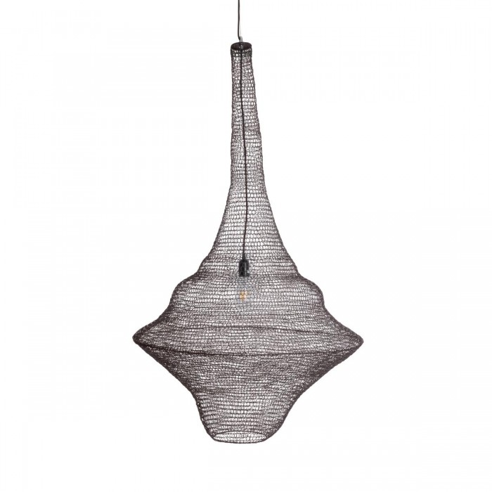 GloboStar® KENTUCKY 01878 Vintage Κρεμαστό Φωτιστικό Οροφής Μονόφωτο 1 x E27 AC220-240V IP20 - Φ80 x Υ140cm - Σκούρο Καφέ Μεταλλικό Πλέγμα