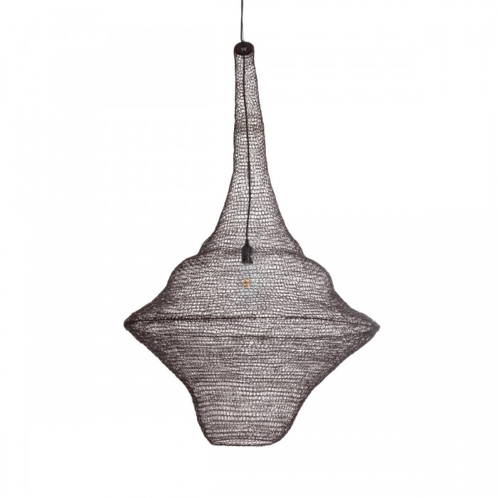 GloboStar® KENTUCKY 01878 Vintage Κρεμαστό Φωτιστικό Οροφής Μονόφωτο 1 x E27 AC220-240V IP20 - Φ80 x Υ140cm - Σκούρο Καφέ Μεταλλικό Πλέγμα