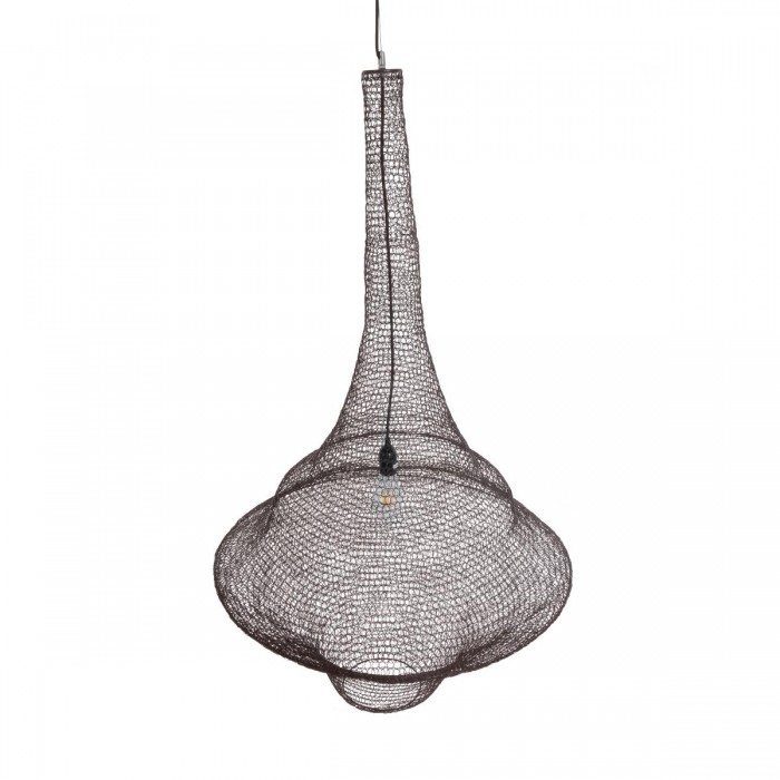 GloboStar® KENTUCKY 01878 Vintage Κρεμαστό Φωτιστικό Οροφής Μονόφωτο 1 x E27 AC220-240V IP20 - Φ80 x Υ140cm - Σκούρο Καφέ Μεταλλικό Πλέγμα