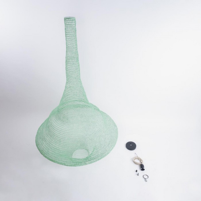 GloboStar® KENTUCKY 01879 Vintage Κρεμαστό Φωτιστικό Οροφής Μονόφωτο 1 x E27 AC220-240V IP20 - Φ80 x Υ140cm - Τιρκουάζ Μεταλλικό Πλέγμα