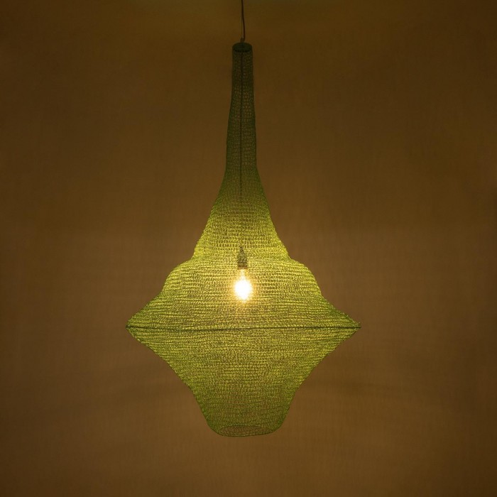 GloboStar® KENTUCKY 01879 Vintage Κρεμαστό Φωτιστικό Οροφής Μονόφωτο 1 x E27 AC220-240V IP20 - Φ80 x Υ140cm - Τιρκουάζ Μεταλλικό Πλέγμα