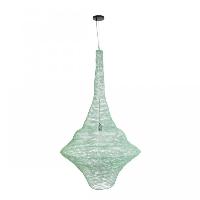 GloboStar® KENTUCKY 01879 Vintage Κρεμαστό Φωτιστικό Οροφής Μονόφωτο 1 x E27 AC220-240V IP20 - Φ80 x Υ140cm - Τιρκουάζ Μεταλλικό Πλέγμα