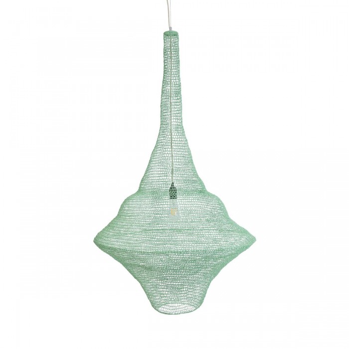 GloboStar® KENTUCKY 01879 Vintage Κρεμαστό Φωτιστικό Οροφής Μονόφωτο 1 x E27 AC220-240V IP20 - Φ80 x Υ140cm - Τιρκουάζ Μεταλλικό Πλέγμα