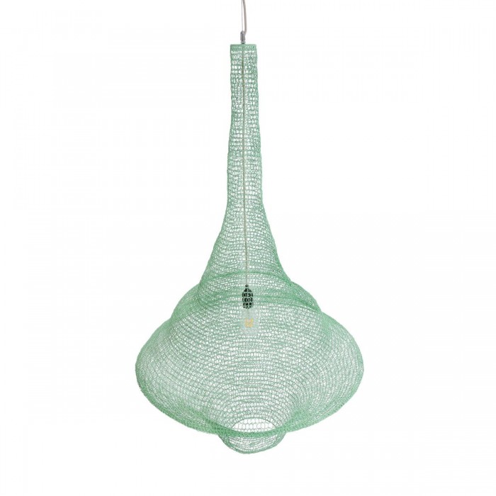 GloboStar® KENTUCKY 01879 Vintage Κρεμαστό Φωτιστικό Οροφής Μονόφωτο 1 x E27 AC220-240V IP20 - Φ80 x Υ140cm - Τιρκουάζ Μεταλλικό Πλέγμα