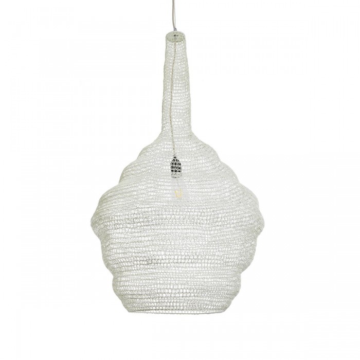 GloboStar® KENTUCKY 01883 Vintage Κρεμαστό Φωτιστικό Οροφής Μονόφωτο 1 x E27 AC220-240V IP20 - Φ60 x Υ90cm - Μπεζ Εκρού Μεταλλικό Πλέγμα