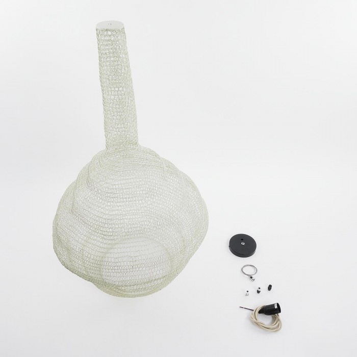 GloboStar® KENTUCKY 01883 Vintage Κρεμαστό Φωτιστικό Οροφής Μονόφωτο 1 x E27 AC220-240V IP20 - Φ60 x Υ90cm - Μπεζ Εκρού Μεταλλικό Πλέγμα