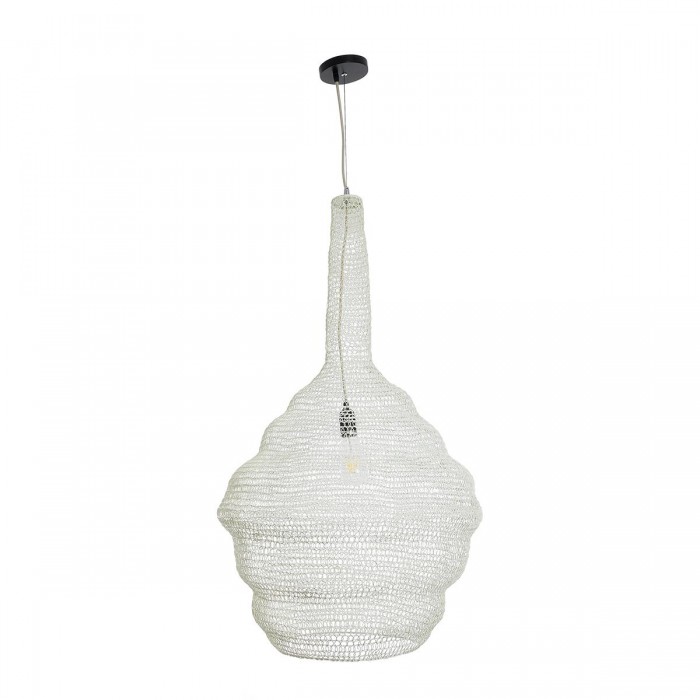 GloboStar® KENTUCKY 01883 Vintage Κρεμαστό Φωτιστικό Οροφής Μονόφωτο 1 x E27 AC220-240V IP20 - Φ60 x Υ90cm - Μπεζ Εκρού Μεταλλικό Πλέγμα