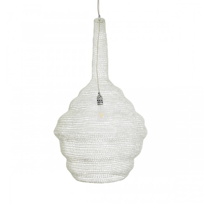 GloboStar® KENTUCKY 01883 Vintage Κρεμαστό Φωτιστικό Οροφής Μονόφωτο 1 x E27 AC220-240V IP20 - Φ60 x Υ90cm - Μπεζ Εκρού Μεταλλικό Πλέγμα